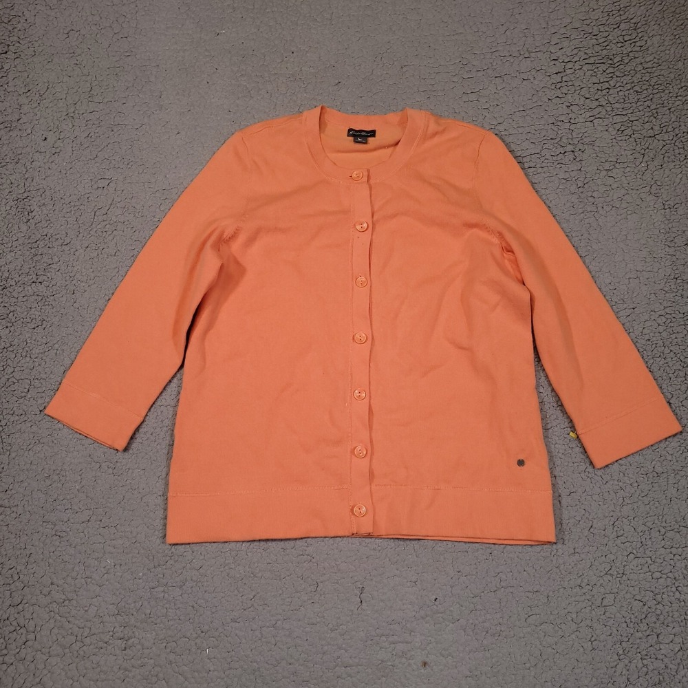 Eddie Bauer Shirt Womens Large Orange Knit Long Sleeve Outdoors Hiking Button